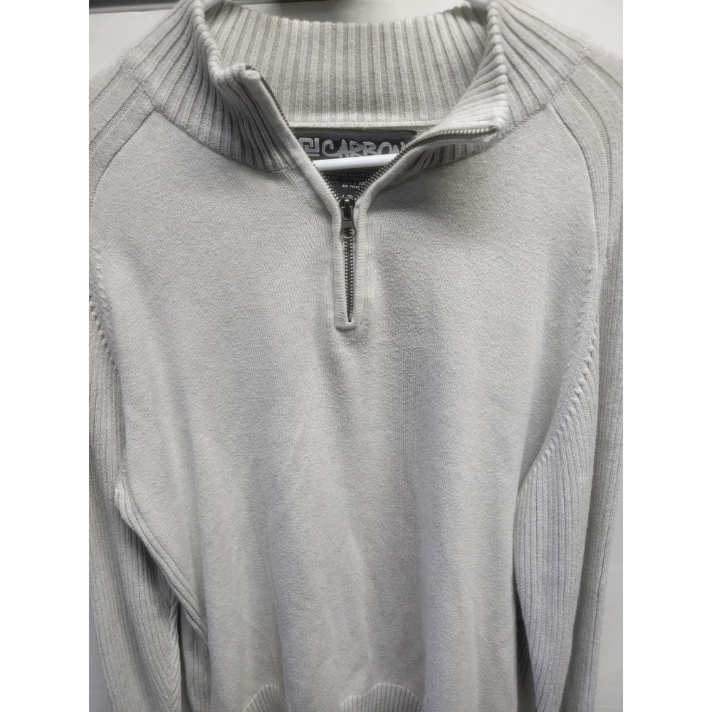 Carbon Y2K Quarter Zip Pullover Sweater Light Gray Ribbed Knit Large RN 70829
